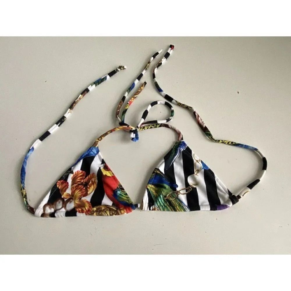 Bikini Triangle Swimsuit Tie Back Top Adjustable Floral Colorful Women’s Sz S